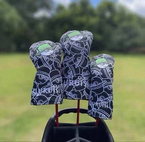 Malbon Golf Black Headcover 3pcs Set Driver Fairway UT Club Unique Design New1 - Picture 1 of 8