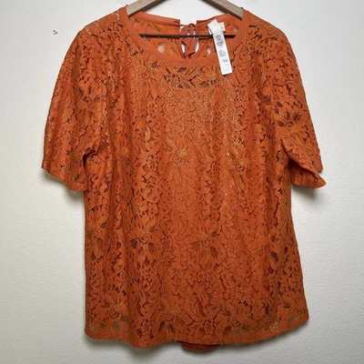 NUEVO Top Chico's Mujer Ojales Grande Burnout Naranja Mermelada Floral Encaje Laminado Foto 1 de 4