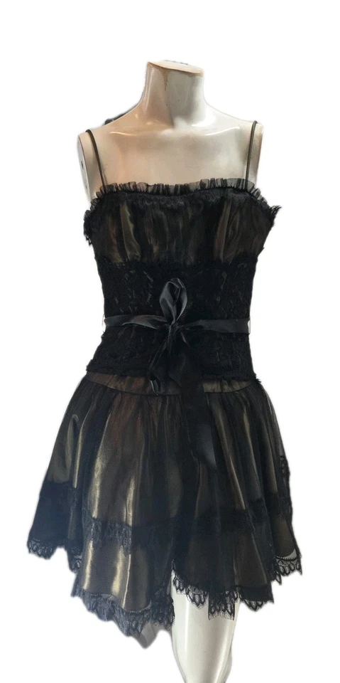 Vestido para mujer Jessica McClintock 4 negro encaje con volantes corsé vintage fiesta Foto 1 de 4