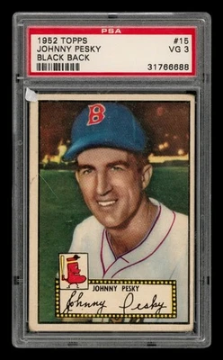 1952 Topps Set-Break No 15 Johnny Pesky черная задняя крышка PSA 3 очень хорошее состояние - Изображение 1 из 3