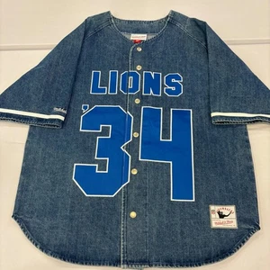 NEW NWOT NFL Mitchell Ness Detroit Lions Denim Button up shirt Large old Logo - Bild 1 von 5