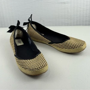 UGG Indah Tan Burlap Shoes Black Polka Dots Canvas Flat Loafers Women's 9 EUR 40 - Picture 1 of 10