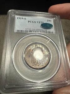1919-S Standing Liberty Quarter PCGS VF25 CAC Rainbow Album Toned Both Sides🌈 - Picture 1 of 9