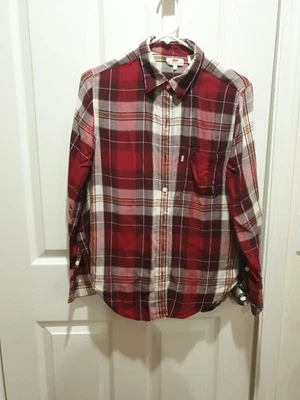  Camisa de novio Levi’s Ryan de un bolsillo pequeña a cuadros roja crema marrón abotonada Foto 1 de 4