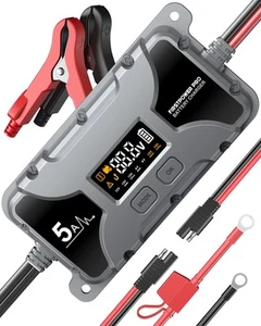 5A Car Battery Charger, 12V/6V Automotive Battery Maintainer, Motorcycle Tric... - Picture 1 of 9