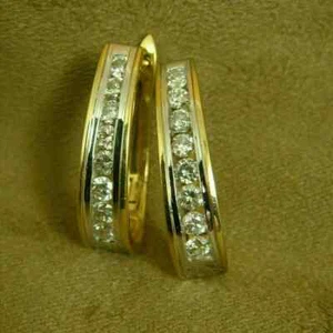 2 Ct Round Lab Created Diamond Channel Set Hoop Earrings 14K Yellow Gold Plated - Picture 1 of 6