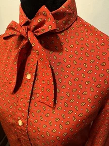 Vintage The Villager Red Paisley Button Up With Neck Tie- Size Small (8) EUC - Picture 1 of 12
