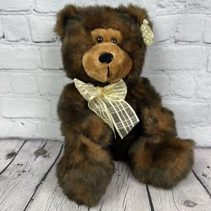 10" DAN DEE Collector's Choice Brown Teddy Bear Plush Stuffed Animal w/ Gold Bow - Picture 1 of 10