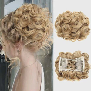 Short Messy Curly Dish Hair Bun Extension Stretch hair Combs Clip in Ponytail - Picture 1 of 3