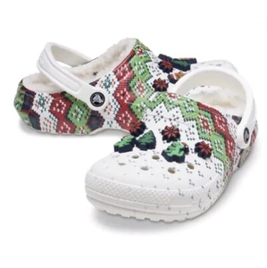 Crocs Classic Lined Holiday Clog Christmas Men's 10 / Women's 12 White Fuzzy M10 - Picture 1 of 13