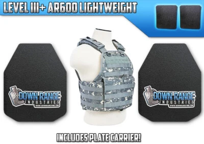 DOWN RANGE INDUSTRIES 4 Pc Level III+ AR600 Lightweight Body Armor Plates with Vest