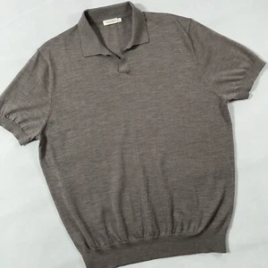 SuitSupply Buttonless Sweater Polo Men XXL Gray 100% Merino Wool Short Sleeve - Picture 1 of 11