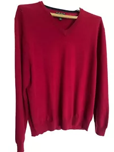 Club Room Mens Pullover Sweater Merino Wool Red Textured V Neck Ribbed Sz Small - Picture 1 of 4