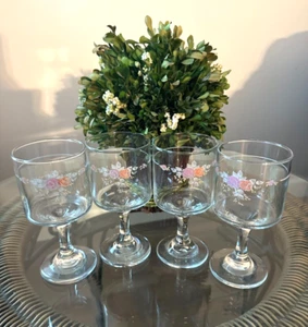 Vintage Pfaltzgraff Trousseau 8oz Wine Glass Set of 4 Floral Bouquet - Picture 1 of 6