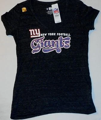 NEW YORK GIANTS NFL TEAM ROPA MUJER BRILLO CAMISETA L XL GRIS CARBÓN NUEVO CON ETIQUETAS Foto 1 de 2
