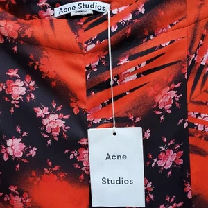 Acne Studios Pants Brand New Italy Orange Black Silk Floral Palm Trees 40, US 8 - Picture 1 of 7