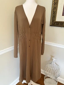 Coldwater Creek Size M Brown Pleated Longline Knit Duster Cardigan Stretch - Picture 1 of 7