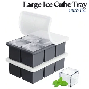Large Ice Cube Tray Square Ice Cube Maker Silicone Old Fashioned Ice Cube Tray - Picture 1 of 14
