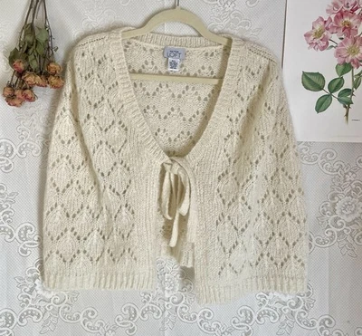 Cárdigan Poncho Corbata Marfil Crema Mohair Capelet Encogerse de hombros M/L Tejido Balletcore Foto 1 de 4