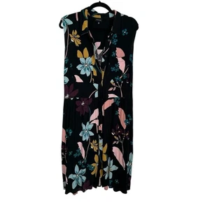Vestido floral negro sin mangas con botones delanteros Who What Wear para mujer talla 2X usado en excelente estado - Imagen 1 de 9