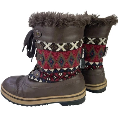 Muk Luks Womens Browns Aztec Knit Faux Lambswool Fur Winter Boot Thinsulate Sz 7 - Image 1 of 4