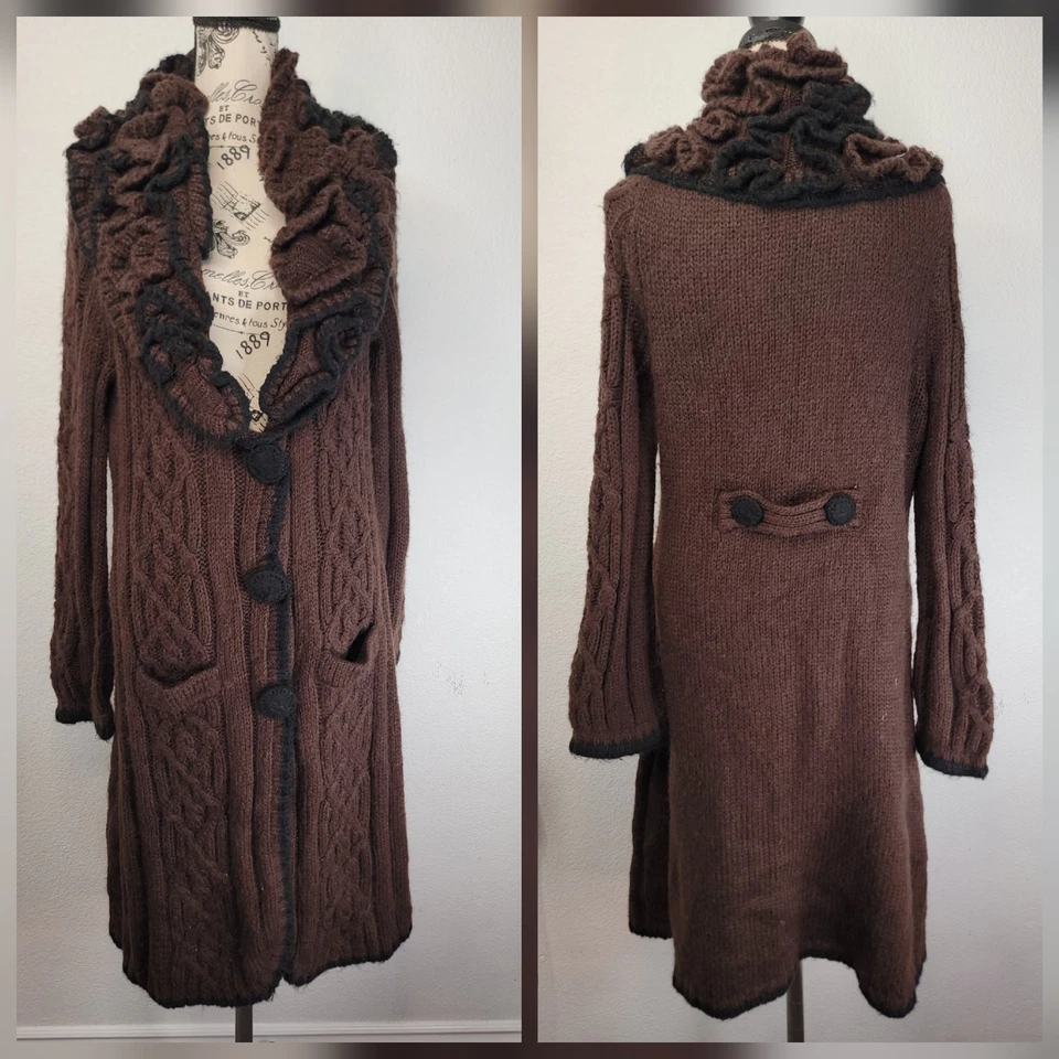 BCBG Max Azria Duster Long Cardigan Sweater Womens XL Wool Mohair Double Ruffle - Image 1 of 4