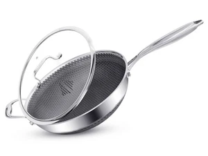 Nonstick wok with Lid Induction Gas Elec 28CM Black Aluminium Deep Frying Pan - Picture 1 of 9