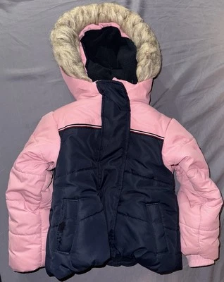 Tommy Hilfiger 18M Rosa Azul Marino Abrigo Abombado con Capucha Ribete de Piel Sintética Chaqueta de Invierno Leer Foto 1 de 4