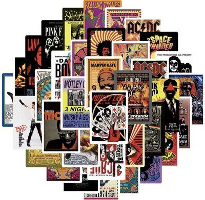 Musical Style Stickers 50pk Fun Classic Rock Singer Stickers Art FREE SHIPPING - Image 1 of 4