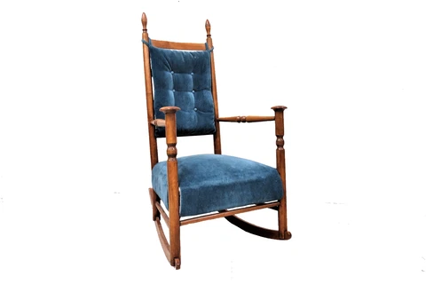 Antique Solid Wood Ladder Back Mushroom Arm Rocking Chair With Padded Seat Cover