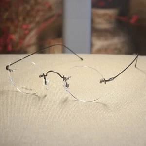 Steve Jobs round gunmetal titanium eyeglasses men's rimless gray glasses frame - Picture 1 of 8