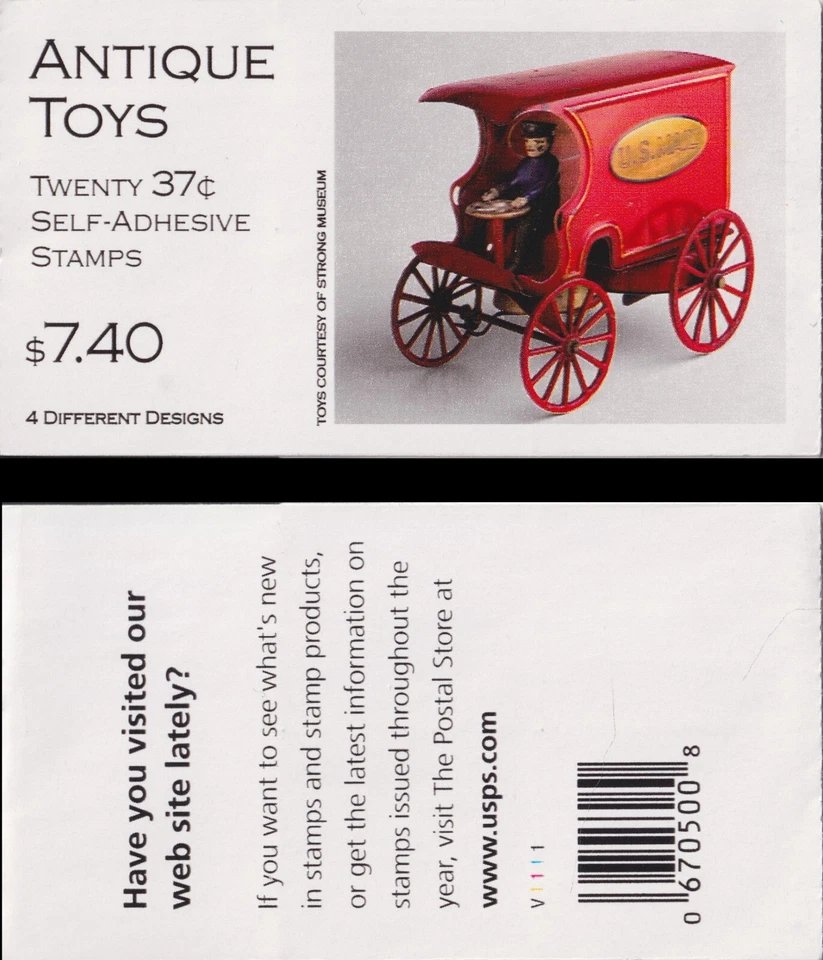 US Antique Toys 37c Stamp Booklet Scott #3642 - 3645 #BK292 - Image 1 of 1