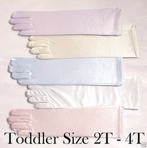Bebés Niñas 18-24 Meses 2T 3T 4T Niño Pequeño Satinado Codo Guantes Concurso o Boda - Imagen 1 de 6