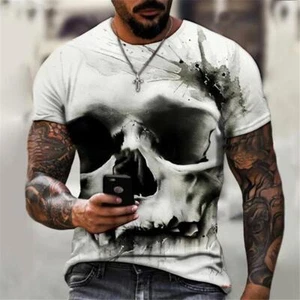 Men's 3D skull pattern t-shirt short shirt fashion hip-hop luxury Vintage Gothic - Picture 1 of 5