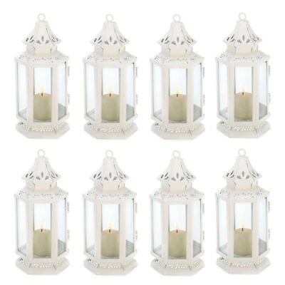 Lote de 8 piezas de descuento para boda linterna vela victoriana blanca floral recorte de metal 8" H Foto 1 de 4