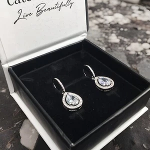 Earrings Open Loop 18K White Gold Plated Silver Crystal Isabel Style Dangle - Picture 1 of 10