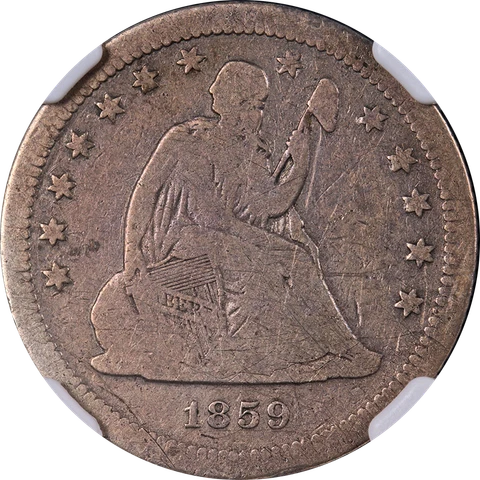 1859-S Seated Liberty Quarter NGC VG Details Key Date Nice Strike Cover