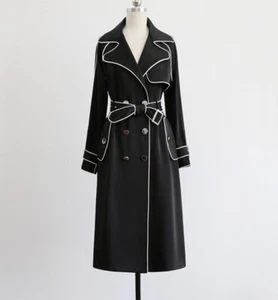 Custom Made to order belted piping trench coat jacket plus 1x-10x (SZ16-52) Y231 - Picture 1 of 5