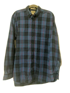 Vintage LL Bean kariertes Flanell marineblaues Langarmhemd für Herren Größe Large Tall - Bild 1 von 10