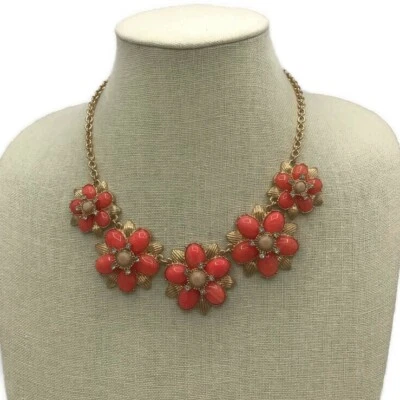 Ann Taylor Orange Floral Crystal Gold-tone Statement Necklace - Image 1 of 4
