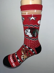CHICAGO BLACKHAWKS NHL HOCKEY LOGO HOLIDAY REINDEER CREW LENGTH SOCKS LARGE - Picture 1 of 2