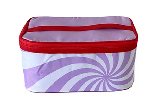 Clinique Makeup Cosmetic Train Case Zipper Bag White /Red /Purple Pinwheel Swirl - Picture 1 of 3