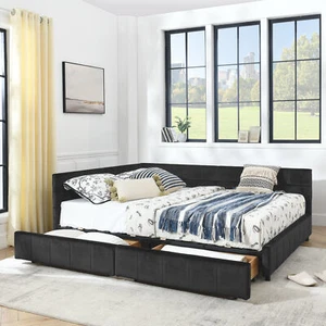 Queen Size Storage Upholstered Tufted Bed Frame, Sofa Bed Frame with Comfortable - Picture 1 of 12