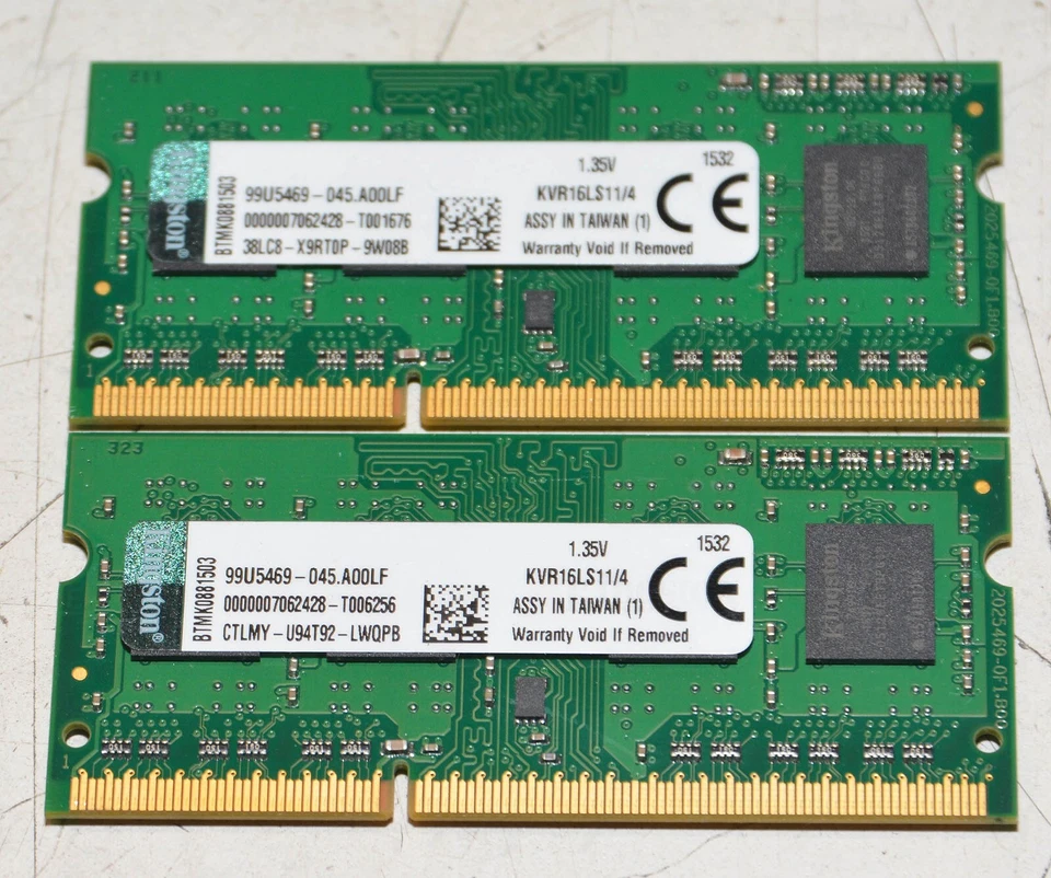 Kingston 8GB (2x4GB) SODIMM 2x KVR16S11/4 PC3-12800s DDR3-1600MHz 2Rx8  - Image 1 of 1