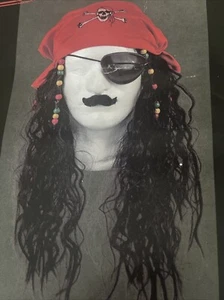 Men's Pirate Captain Long Dreads Costume Wig w Beads Skull Cap Black Red - Picture 1 of 4