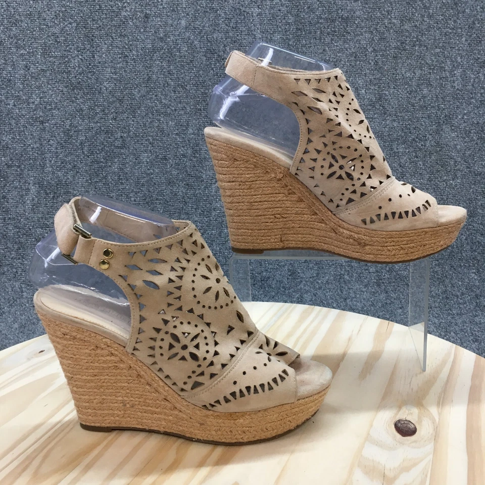 Marc Fisher Heels Womens 8.5 M Harlea Perforated Espadrille Wedge Sandals Beige - Image 1 of 4