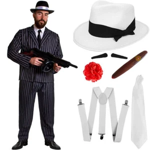 DELUXE 8 PIECE GANGSTER COSTUME MENS 1920'S FANCY DRESS ADULT MAFIA AL CAPONE - Picture 1 of 2