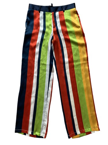DSQUARED2 100% Pantaloni a Righe Arcobaleno Seta IT38 UK8 S Designer Italiano