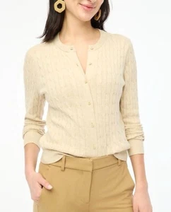 J Crew Women's Cable Knit Cardigan Sweater Button Long Sleeve Office Khaki SZ SM - Picture 1 of 6