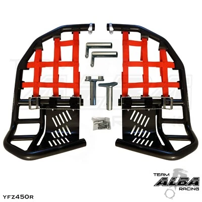 YFZ 450R 450X Nerf Bars Pro Peg Alba Racing Black bars Red nets 251 T7 BR - Image 1 of 4